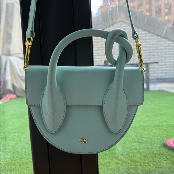 ❄️❄️✨ YUZEFI Pretzel Bag Tiffany Blue Leather Crossbody✨ Made in Spain - Picture 8 of 12